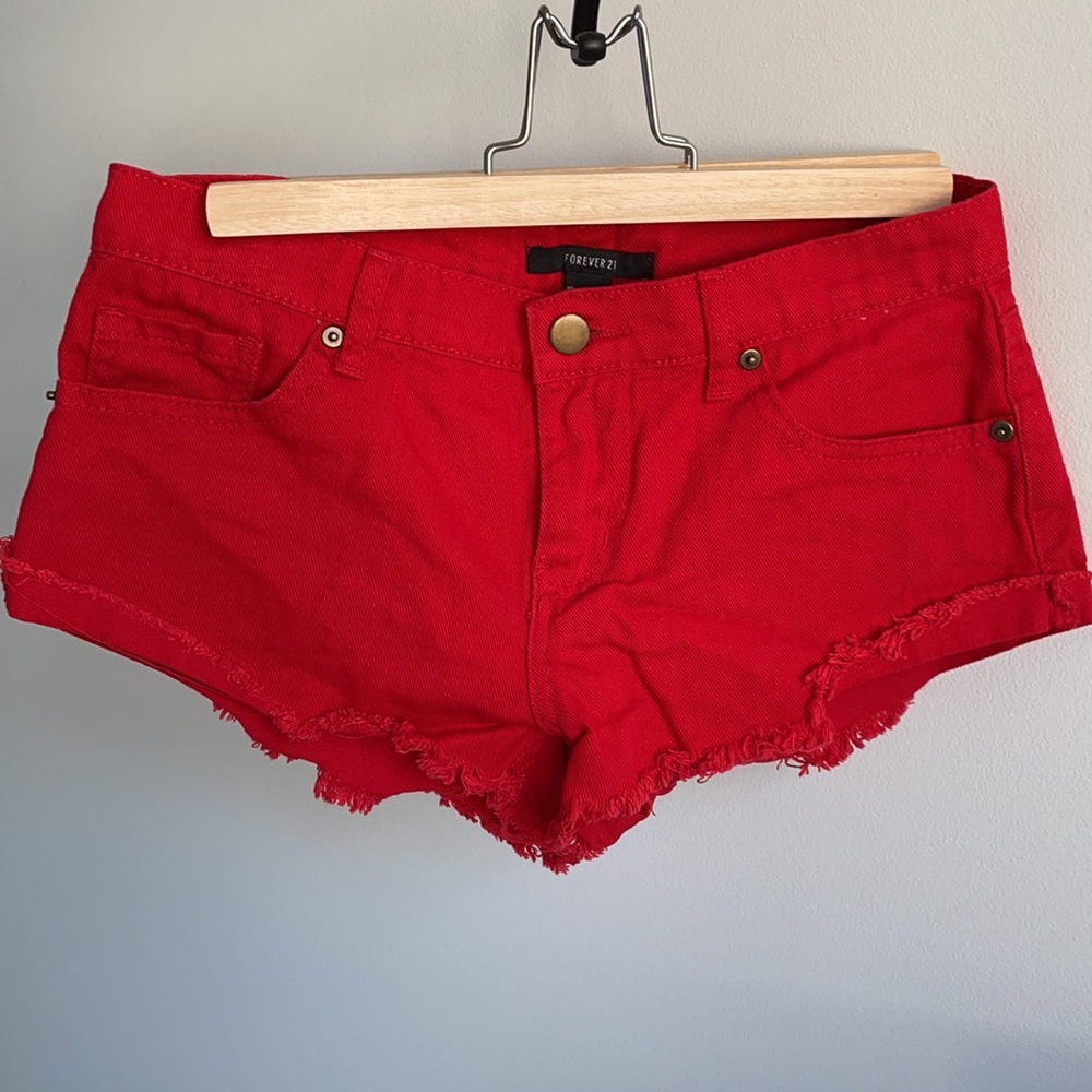 FOREVER21 Red Low-rise Jean Shorts